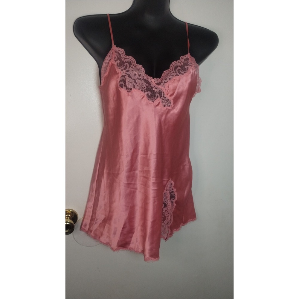 Victoria's Secret Pink Lace Trim Satin Slip Dress Chemise Small Side Slit Y2K